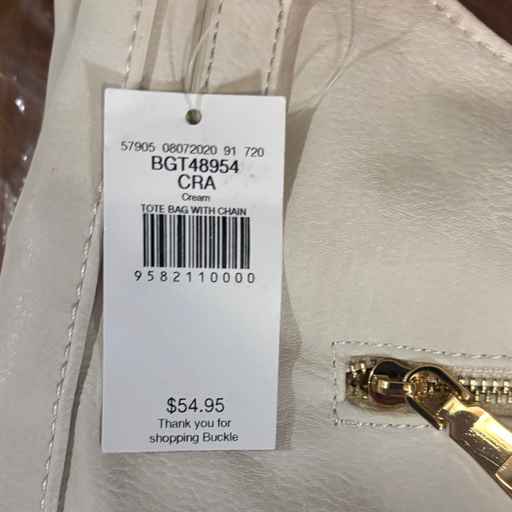 Buckle Cream Shoulder Bag with Gold Accents - Picture 2 of 3